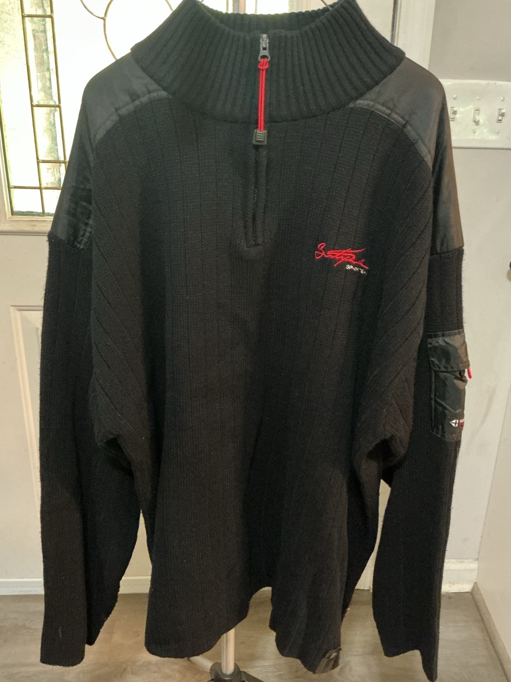 South Pole Men's Black Half-Zip Sweater with Red Trim